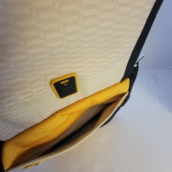 Tumi Tech Black Yellow Gold McKenna Flap Body Bag Crossbody Adjustable Strap - Picture 13 of 16